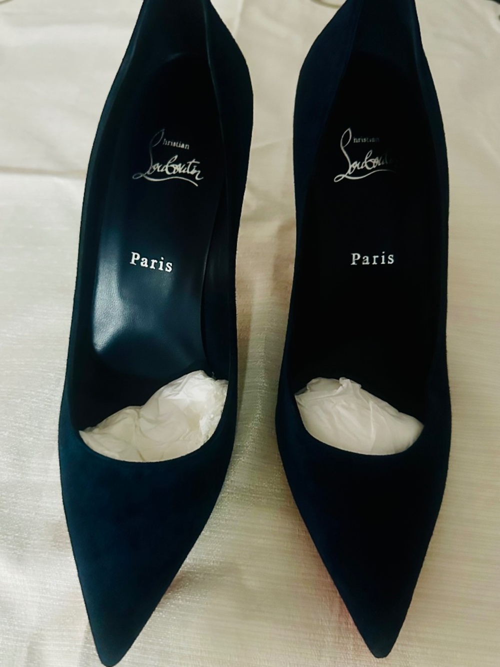 Christian Louboutin KATE 85 Suede Heels Pumps Shoes Marine Blue Navy